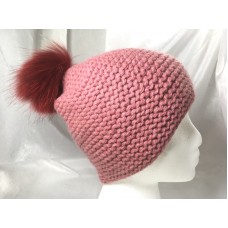 Mujer Beanie Hat Hand Knit 100% Cashmere Pink color  Fur Pompom  Warm Beret  eb-64558215